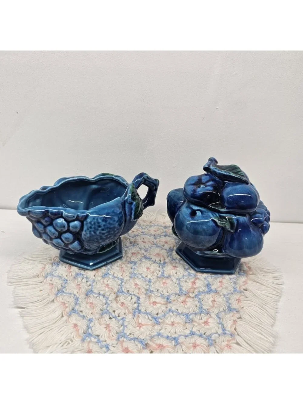 Vintage Inarco Mood Indigo Blue Sugar Bowl with Lid and Creamer READ